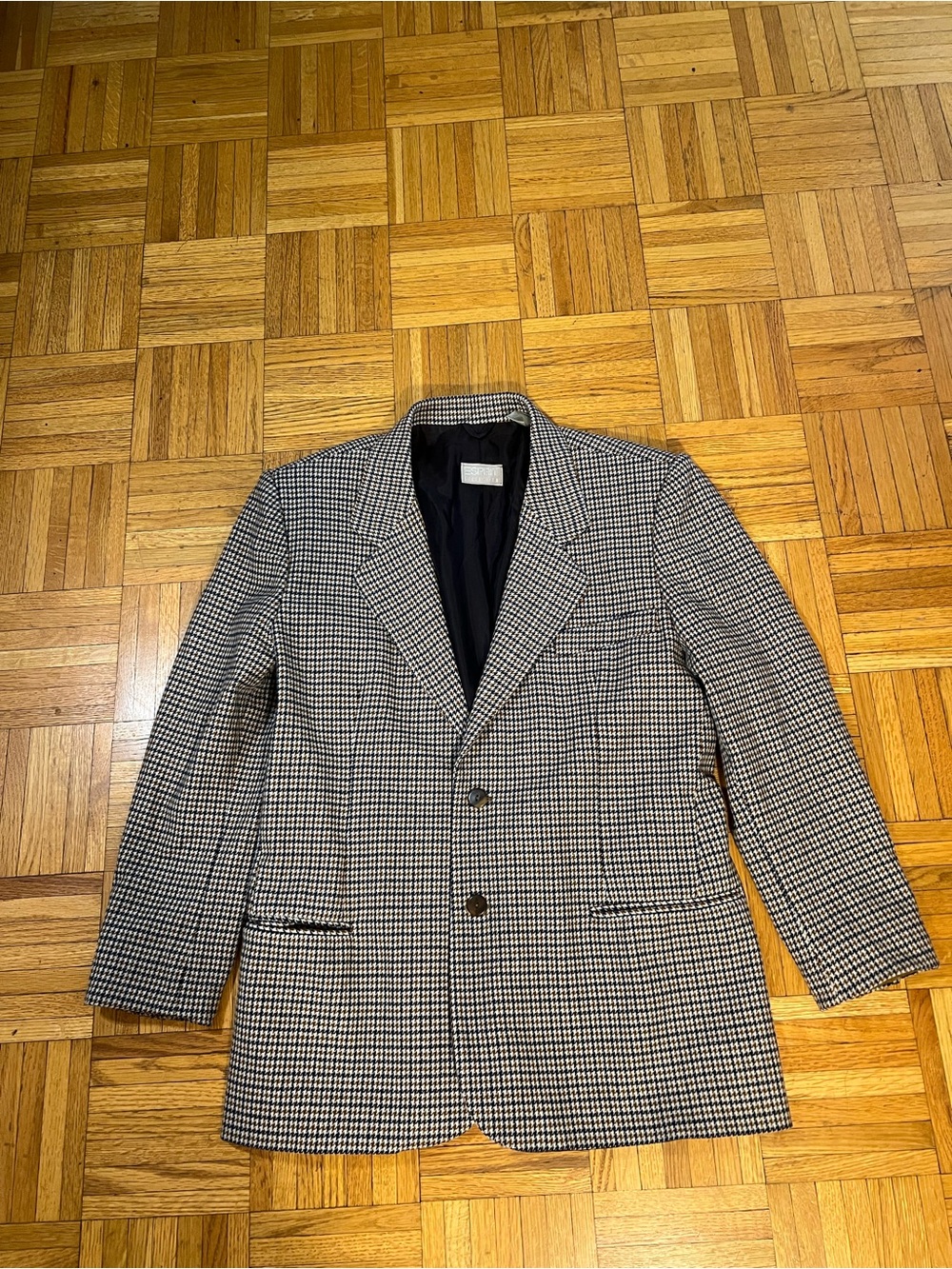 Oversized Blazer/Jacket Esprit Collection Cream Blue and Brown Houndstooth Small